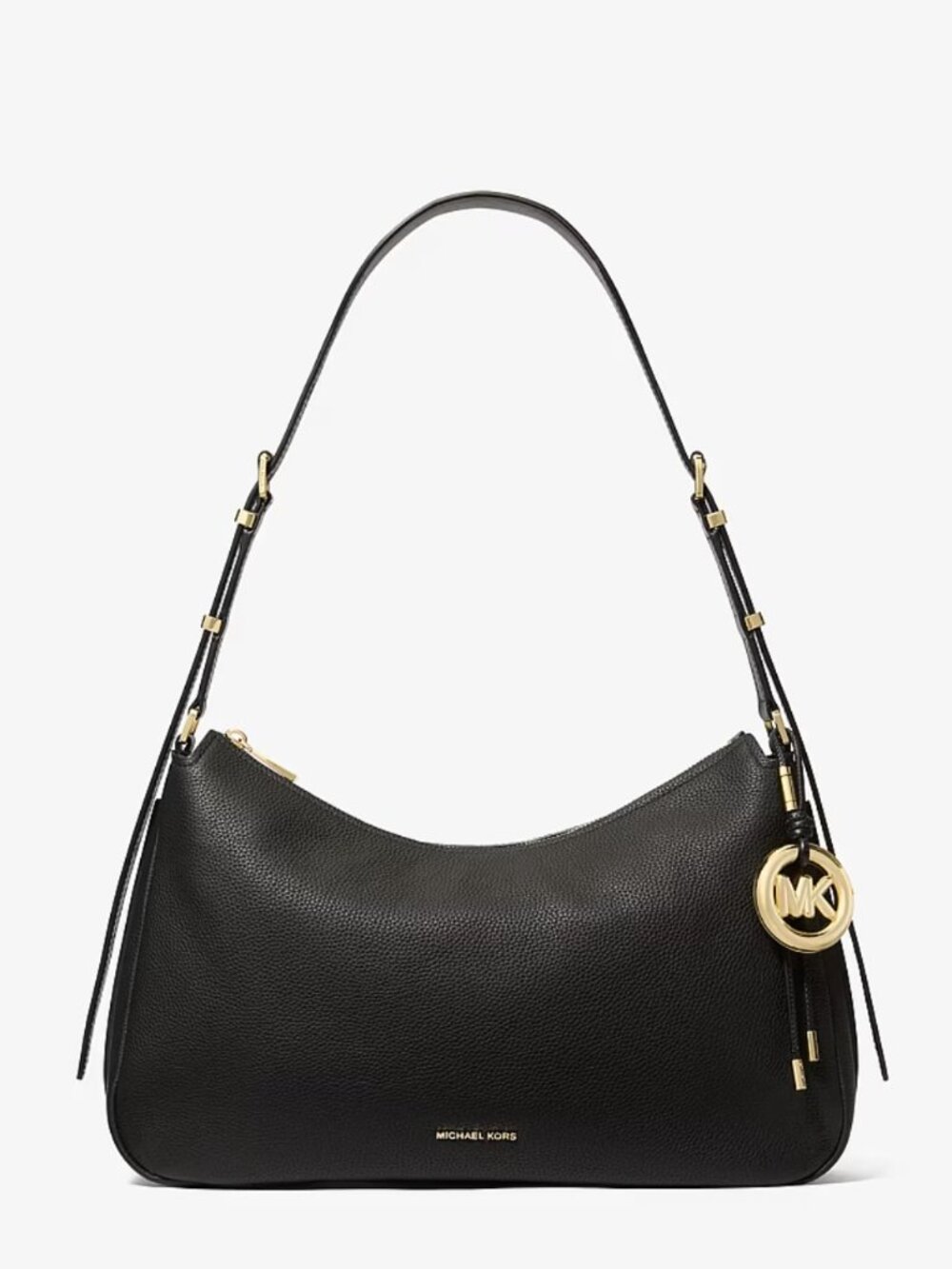Michael Kors Nolita Medium Pebbled Leather Shoulder Bag Black with Gold Hardware